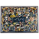 A rectangular Italian pietra dura table top with birds between blossom branches, 20th century.