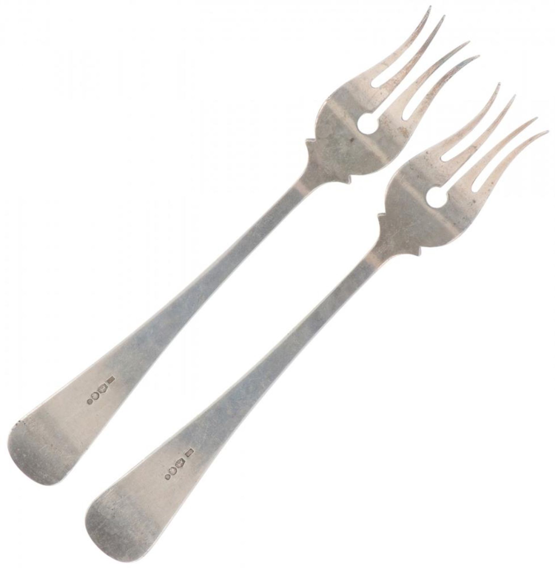 (2) piece set of cold meat forks "Haags Lofje" silver. - Image 2 of 3