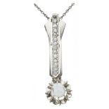 Necklace with 14K. white gold Art Deco pendant set with rose cut diamond.