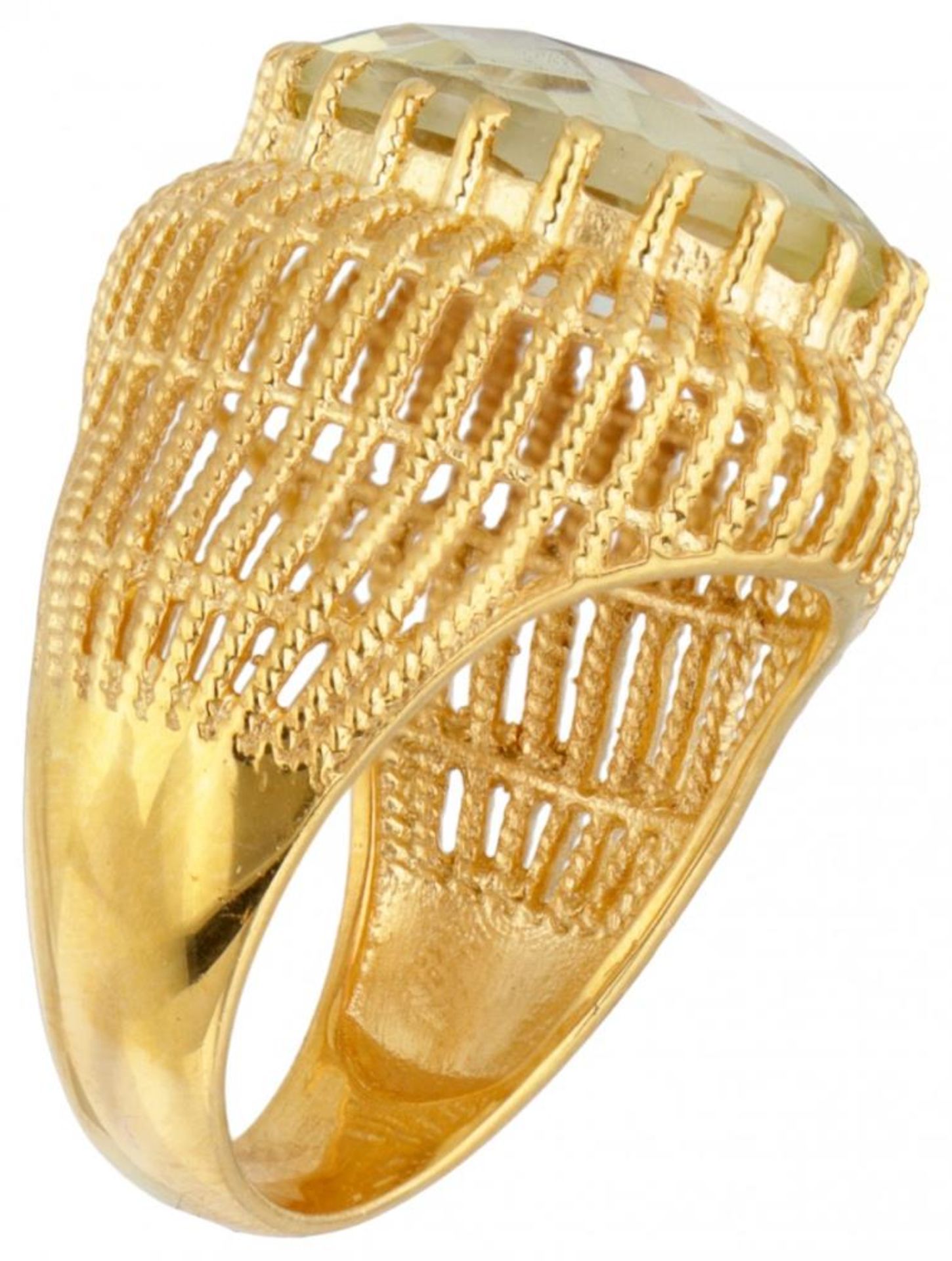 Gold plated silver ring set with approx. 5.98 ct. lemon quartz - 925/1000. - Image 2 of 2