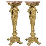 A set of (2) identical bronze pedestals with marble top, France, 20th century.