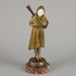R. Richard (XIX-XX), A bronze statuette of gypsy girl/ gitane with a guitar on het back, France, ca.