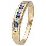 14K. Yellow gold ring set with approx. 0.08 ct. diamond and natural sapphire.