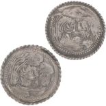 (2) piece set of traditional costume trouser buttons silver.