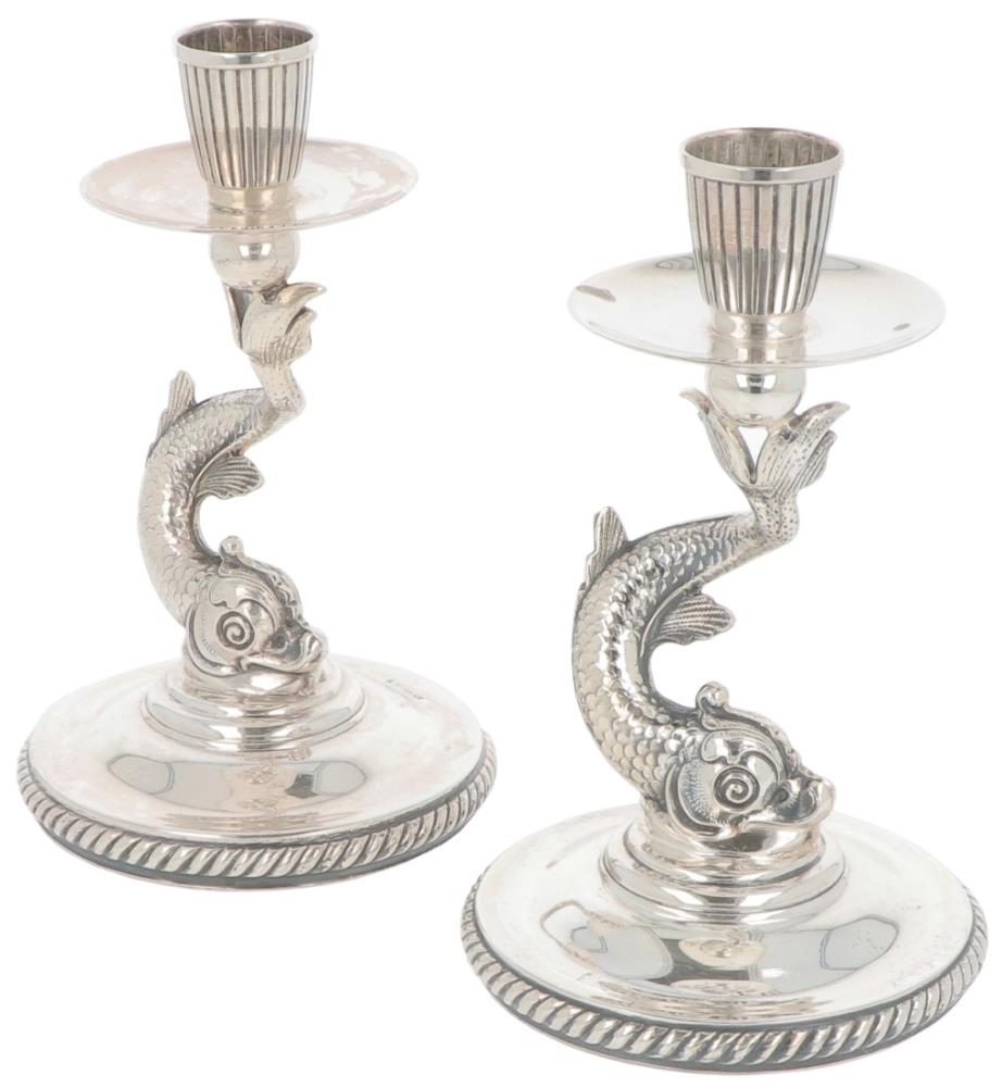 (2) piece set of table candlesticks silver.