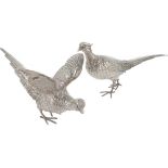 (2) piece set of 'pheasants' silver table pieces.