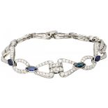 Pt 900 Platinum bracelet set with approx. 3.52 ct. diamond and approx. 2.80 ct. natural sapphire.