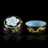 A set of (2) cloisonne bowls decorated with dragons, China, late 19th century.