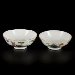 A set of (2) porcelain bowls wih floral decor, birds and phoenixes, China, Tong zhi.