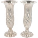(2) piece set of silver flower vases.
