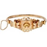 18K. Rose gold antique bangle bracelet with acanthus leaves decorated centerpiece.