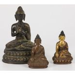 A lot of (3) bronze Buddhas. Tibet, 20th century.