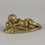 A bronze desk ornament depicting a sleeping child, France, mid. 19th century.