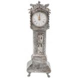 Miniature grandfather clock silver.