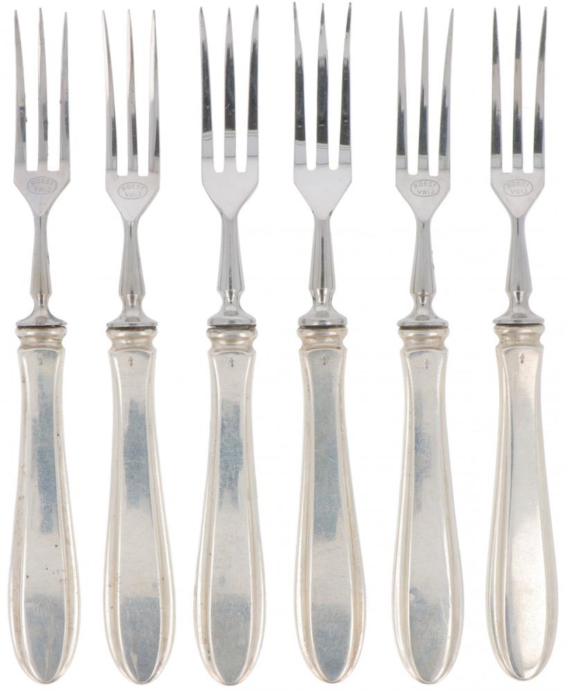 (6) piece set of fruit forks "Dutch point fillet" silver.