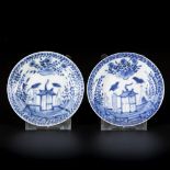 A set of (2) porcelain plates with cuckoo and house decoration, China, Yonghzeng.