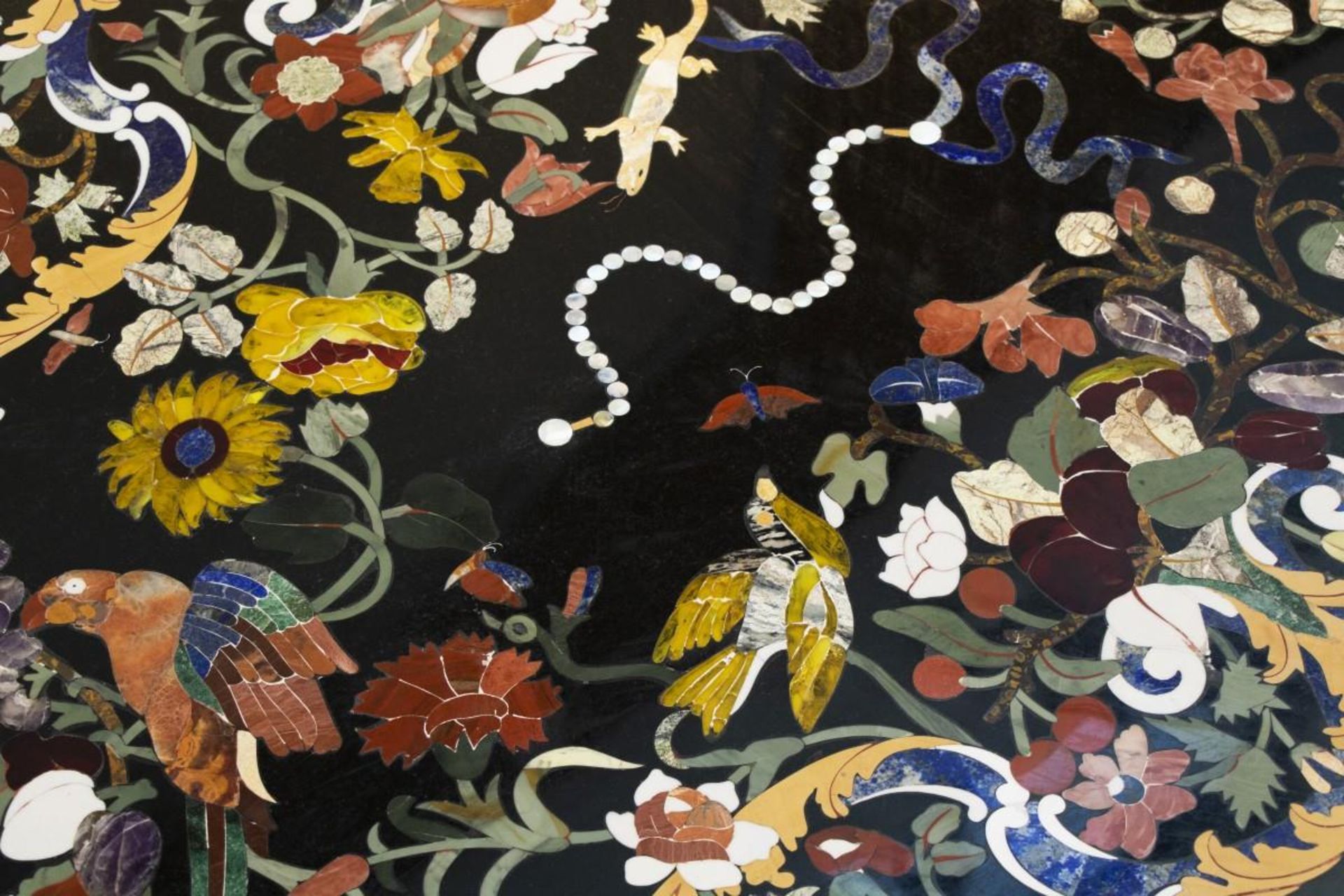 A rectangular Italian pietra dura table top with birds between blossom branches, 20th century. - Image 8 of 8