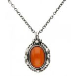 Silver Georg Jensen necklace with pendant of the year 1995, set with amber - 925/1000.