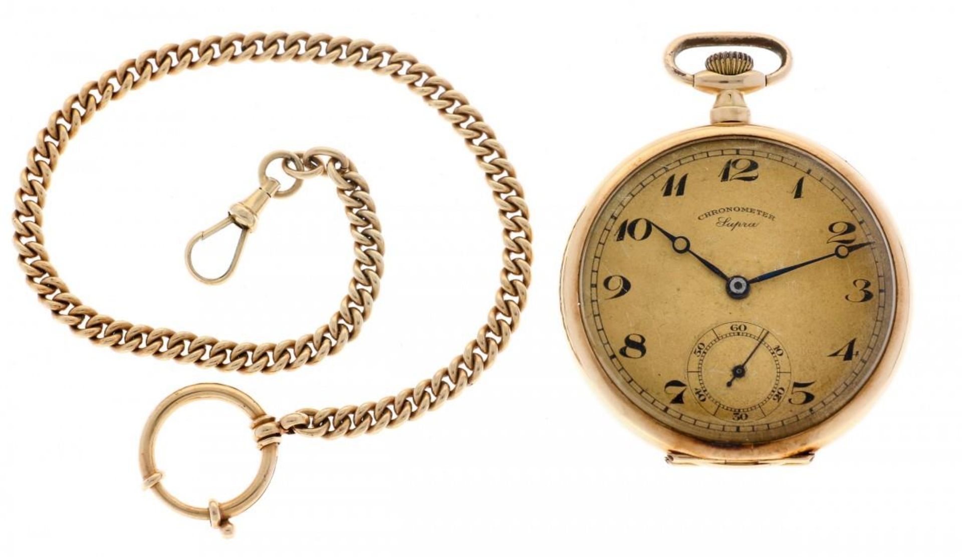 Chronometer Supra - Golden pocket watch with golden chain - ca. 1915.