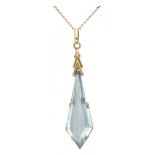 14K. Yellow gold necklace with pendant set with synthetic blue spinel.