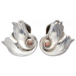 Silver Georg Jensen clip earrings of the year 1999, set with rose quartz - 925/1000.