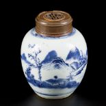 A porcelain ginger jar with landscape decor.,China, 18th century.