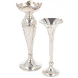 (2) piece lot flower vases silver.