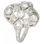 Pt 900 Platinum openwork Art Deco ring set with approx. 0.57 ct. diamond.