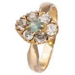 20K. Yellow gold antique marquis ring set with approx. 0.90 ct. diamond and synthetic spinel.