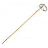 18K. Yellow gold Art Deco lapel pin set with diamond and pearl.