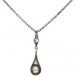 Antique 835/1000 silver necklace and 14K. yellow gold / silver pendant set with diamond.
