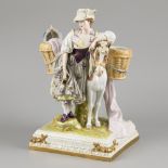 A porcelain group of a milkmaid and mule. "La Laitierre - d'Après Greuze", marked: scheibe-alsbach,