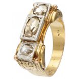 14K. Yellow gold retro tank ring set with rose cut diamond.