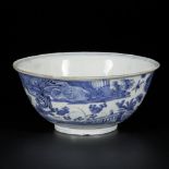 A porcelain bowl with decor of birds in a landscape, China, Wanli.