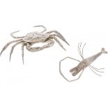 Miniature crab and shrimp silver.