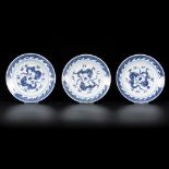 A set of (3) porcelain plates with dragon/flaming pearl decor, China, 18th century.