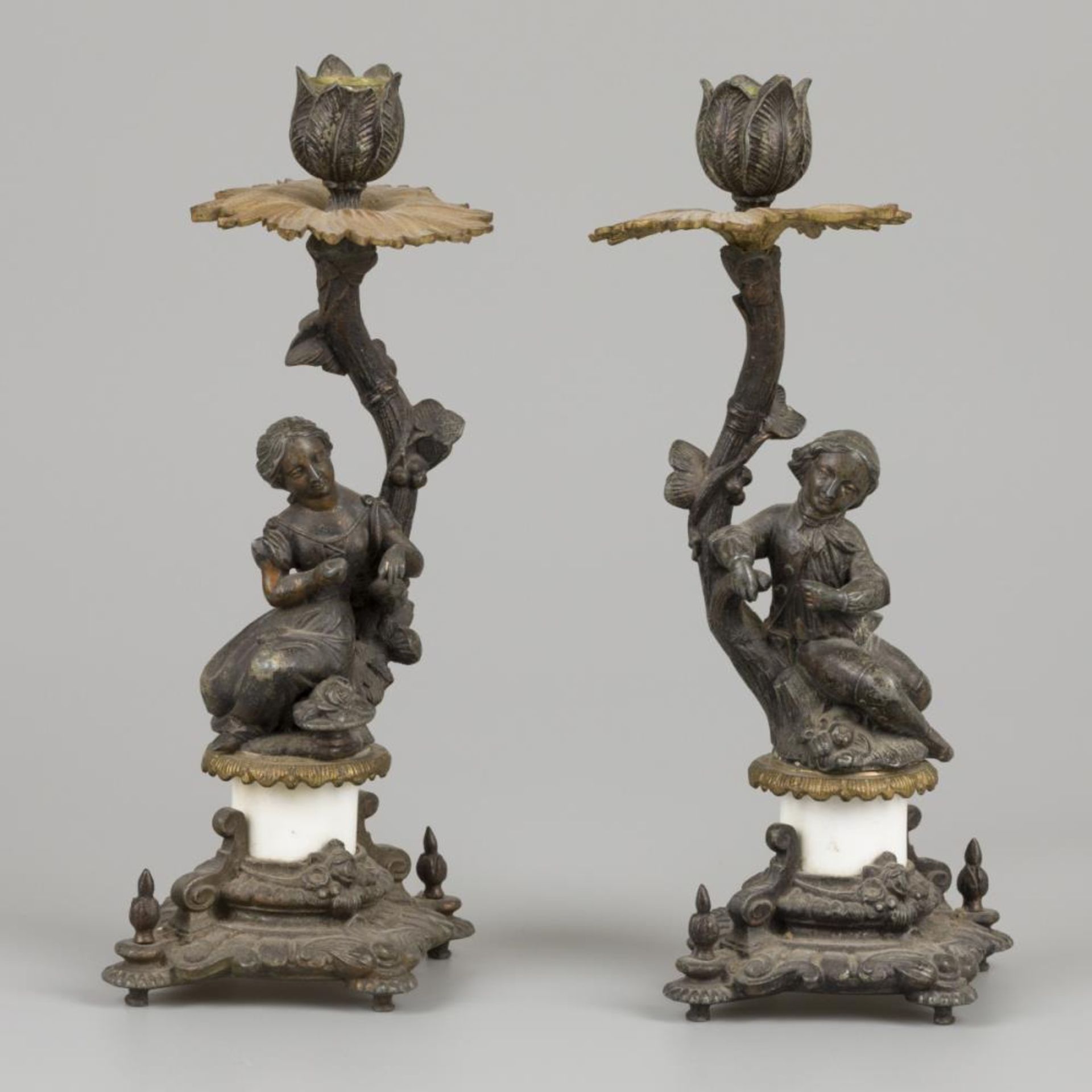 A set of (2) bronze candles, France, late 19th century.