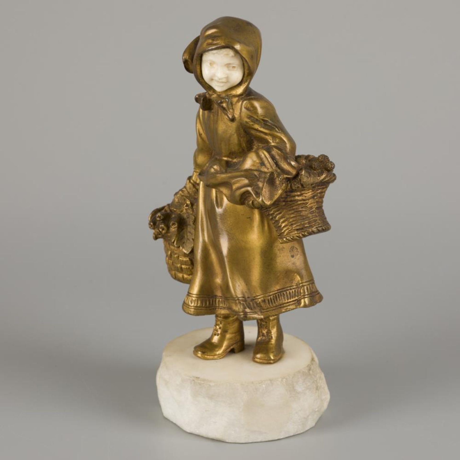 Affortunato Gory (XIX-XX), A bronze 'chryselephantine' sculpture depicting a dancer as a flower girl