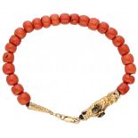 Antique red coral bracelet with a 14K. yellow gold closure.