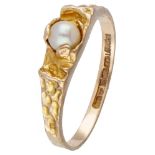 Björn Weckström for Lapponia 14K. yellow gold 'Small Word' ring set with cultivated pearl.