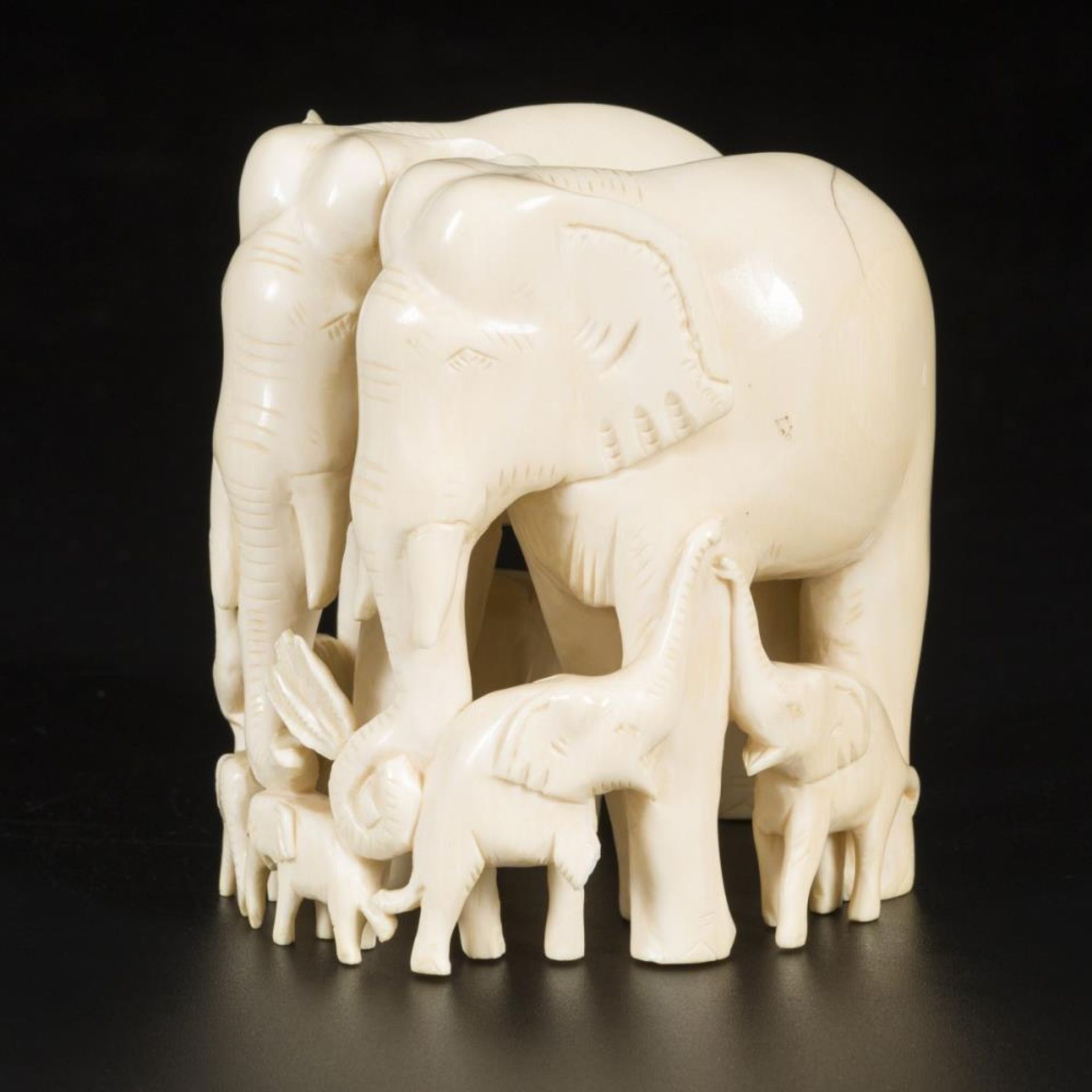 An ivory carving depicting a group of elephants, DRC, ca. 1920/30.