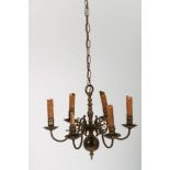 A copper six light chandelier, Dutch, 2nd half 20th century.