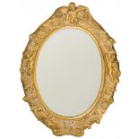 An oval gold painted mirror frame with decorative relief, 2nd half 20th century.