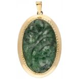 14K. Yellow gold pendant set with carved jade.