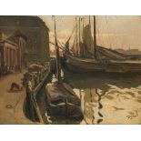 Antonie Pieter Schotel (Dordrecht 1890 - 1958 Laren, NH), Barges in the harbour of Dordrecht.
