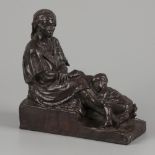 Alfredo Pina (1883 - 1966), African lady with child, bronze, France, 1st half 20th century.
