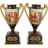 A pair of Royal Vienna vases with mythological scenes, mark with the Vienna 'bee hive' and inscribed