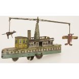 Rico Spain tin wind-up toy ship with airplanes