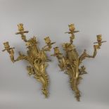 A set of (2) bronze symmetrical wall candelabra in rococo style, France, ca. 1900.