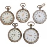Lot (5) Pocket Watches - Silver